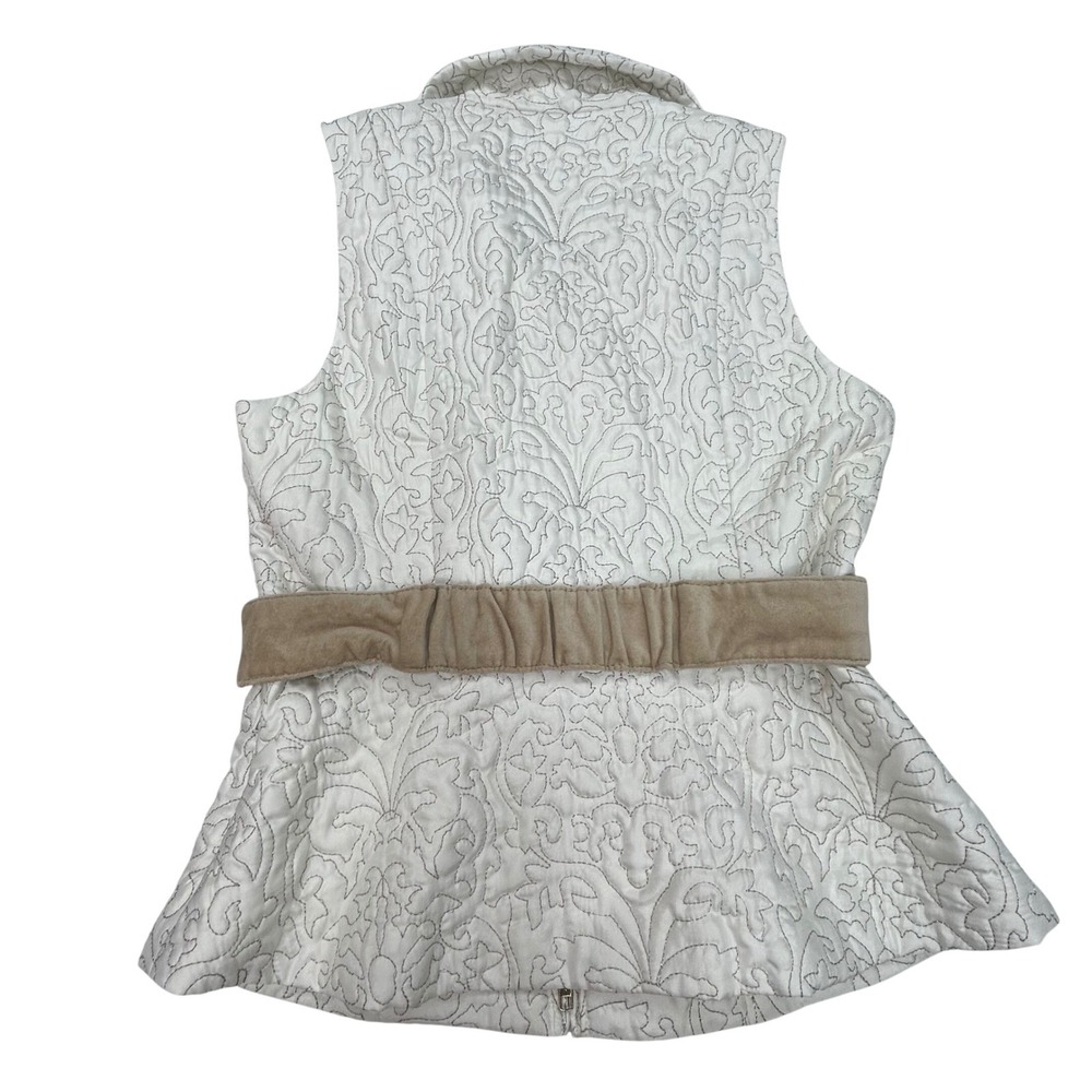 White House Black Market Quilted Vest Small Ivory Embroidered Bling Belt NWT - Picture 2 of 12
